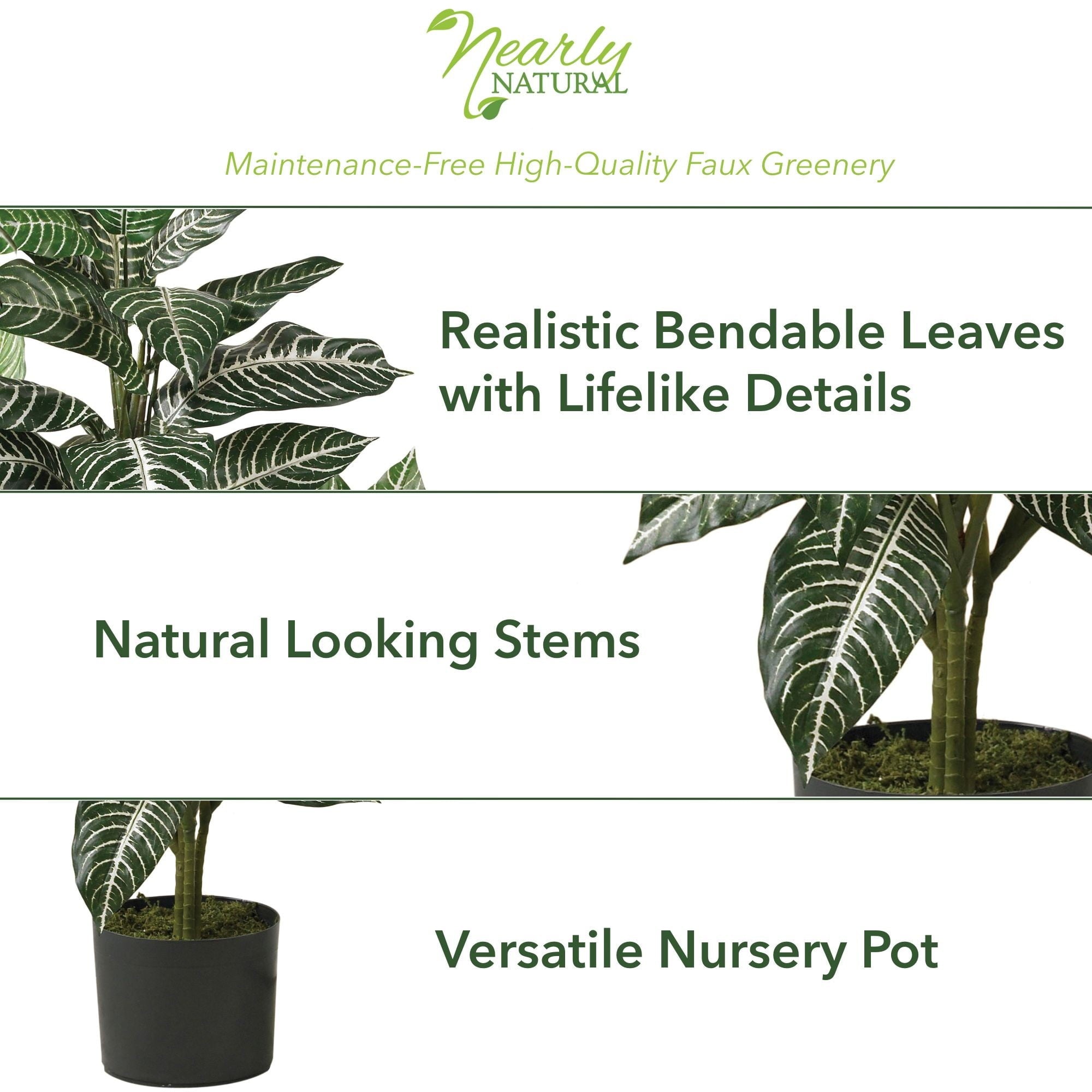 Nearly Natural 3ft. Zebra Artificial Plant in Pot