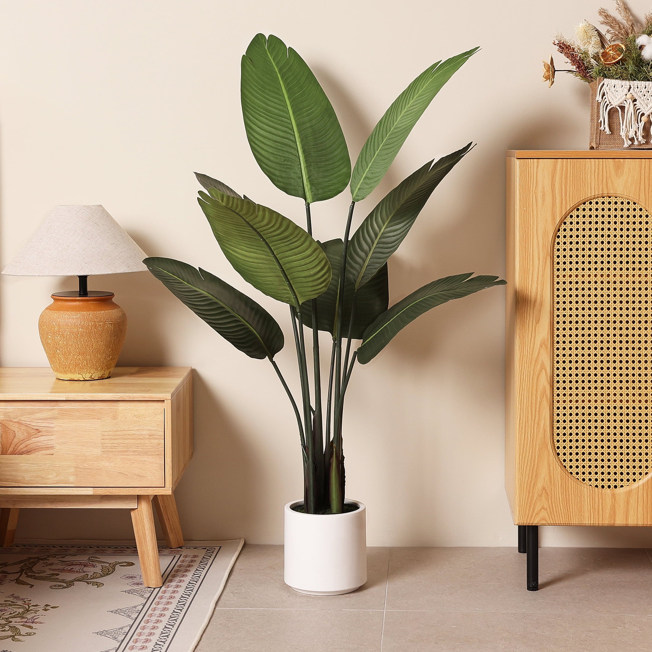 DR.Planzen 4.5ft Artificial Bird Of Paradise Plants with White Planter, Tall Faux Paradise Tree, Artificial Plants for Home Office Decor