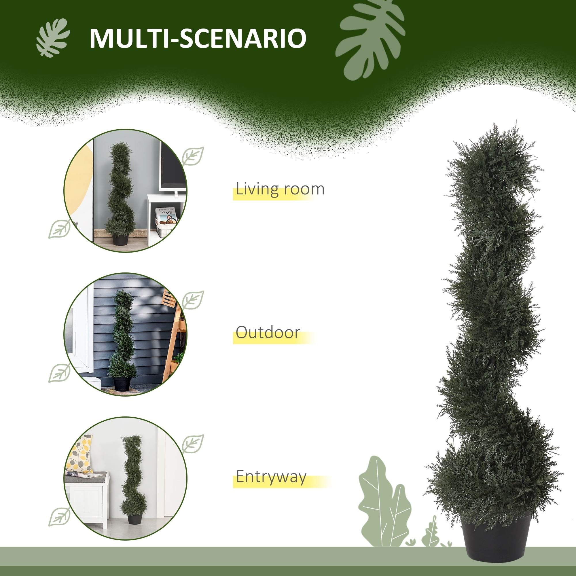 Outsunny 3FT Topiary Artificial Faux Cedar Tree Spiral Fake Plant, Pre-potted & Features High-Quality Detailed Look for Indoor or Outdoor