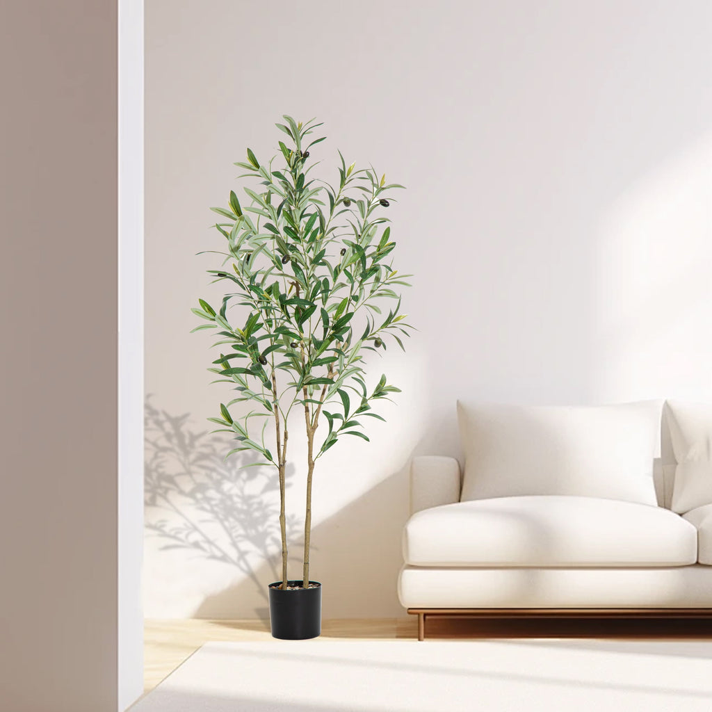 5ft Artificial Olive Tree with Natural Wood Trunk and Lifelike Fruits,Faux Olive Plants for Home Office Decor Indoor Artificial Olive Tree
