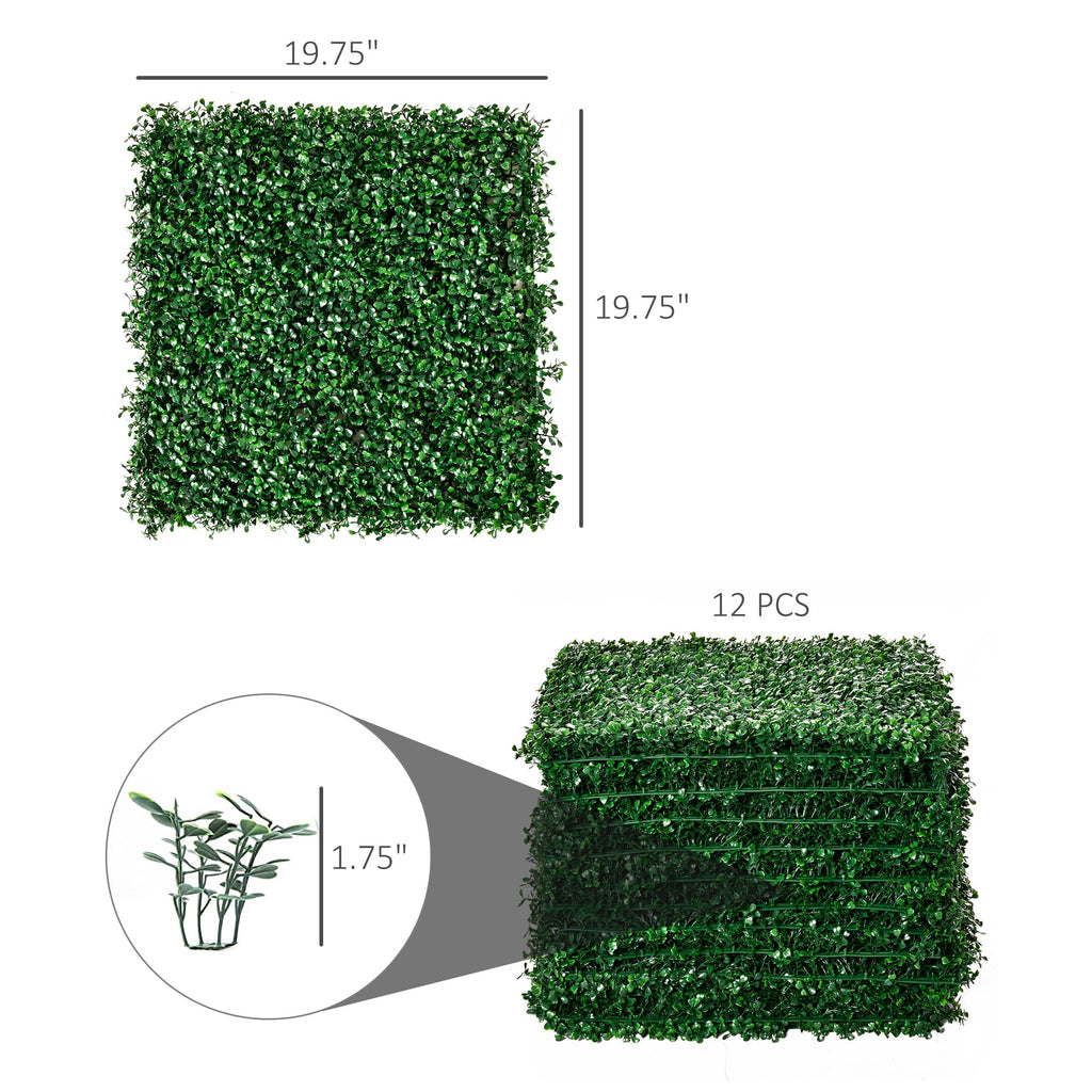 Outsunny 12PCs Grass Wall Panels, 20" x 20" Artificial Grass Wall Decor, Greenery Backdrop Panels Wall for Outdoor, Indoor, Garden, Fence, Backyard, Dark Green