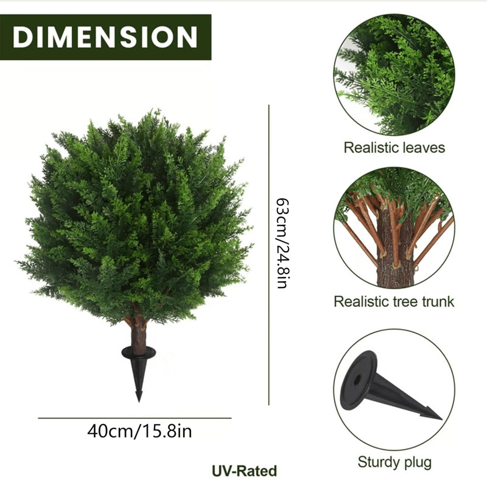 UV Resistant Artificial Cedar Topiary Ball Tree 25 Inch Fake Plants with Ground Spike Shrub Potted Artificial Plant for Outdoor Indoor Front Porch Garden