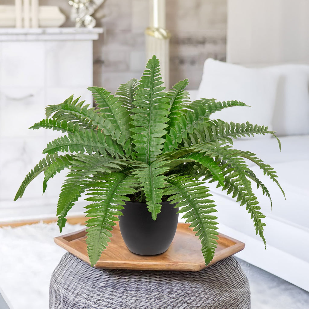 Artificial Fern Potted Plant Faux Boston Fake Fern Bush Plant in Pot Office Living Room Home Decor for Outdoors & Indoor