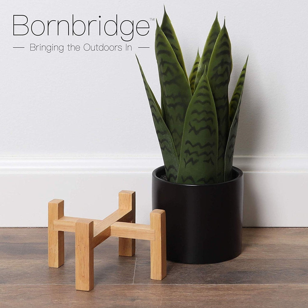 Bornbridge Artificial Snake Plant with Mid Century Plant Stand - Sansevieria Plant in Modern Planter - Small, 1 Pack