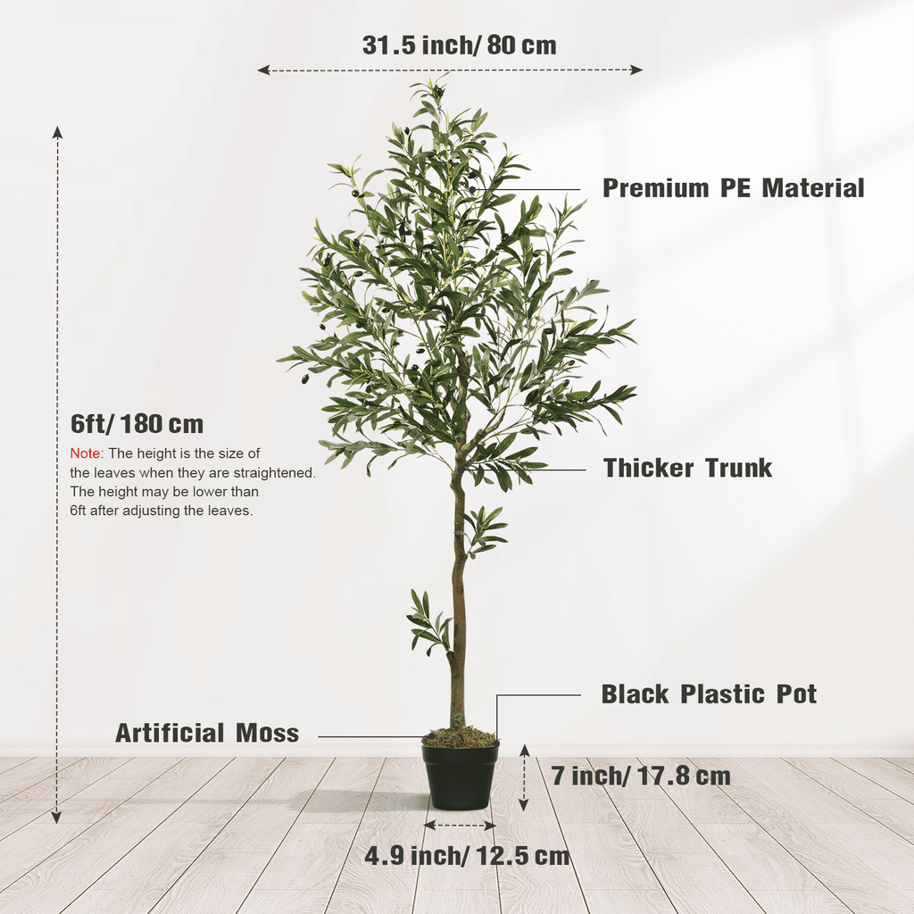 OLIVIVI Artificial Olive Tree 6FT Tall Faux Silk Plant for Home Office Decor Indoor Outdoor Fake Lifelike Potted Plant with Wood Branches 1 pack