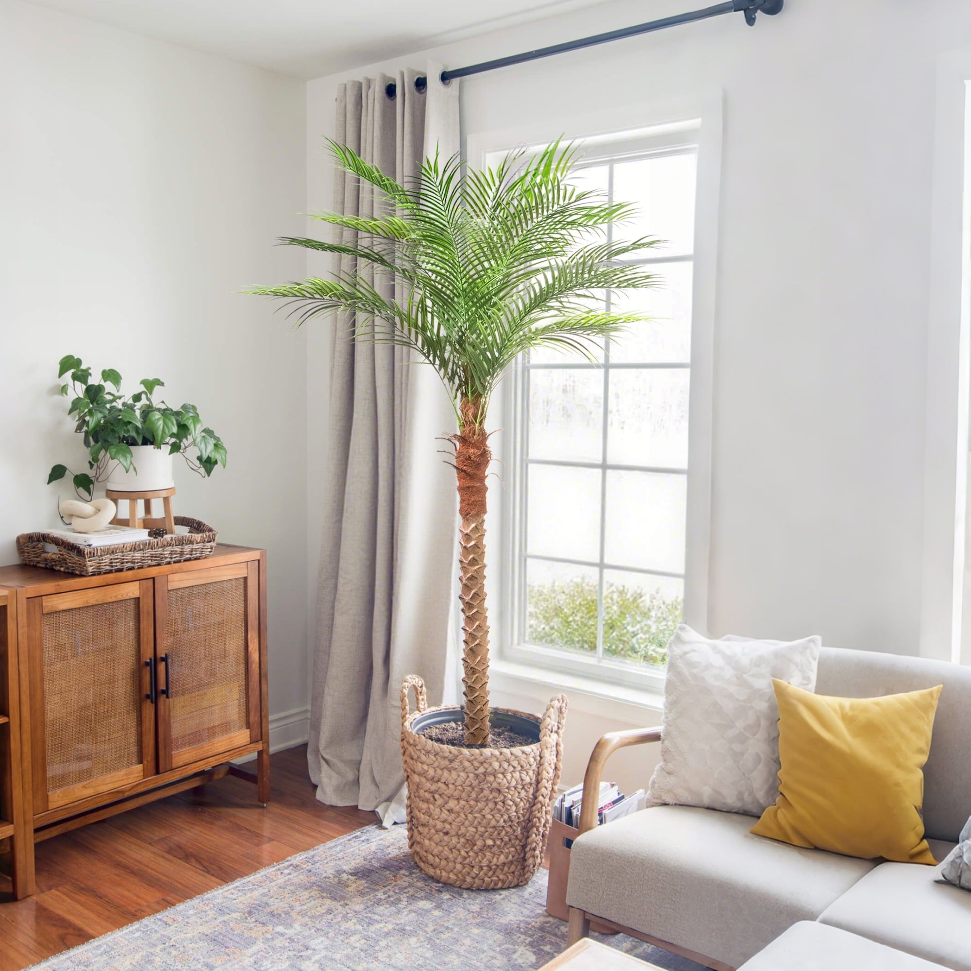 OLIVIVI Faux Palm Tree 7FT Tall Artificial Silk Plant for Home Office Decor Indoor Outdoor Fake Lifelike Potted Tree with Wood Branches 1 pack