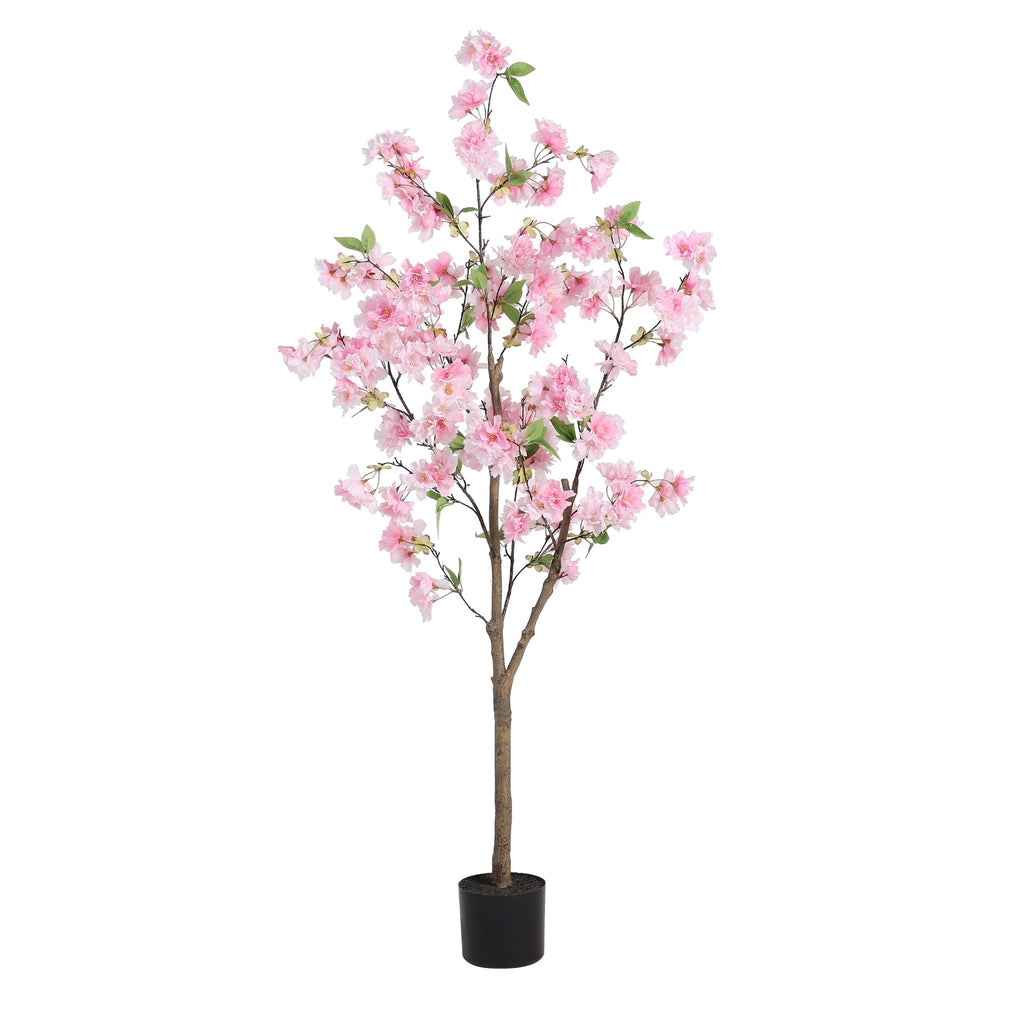 HiPlants 5ft Artificial Pink Cherry Blossom Tree in Black Pot, Faux Wishing Tree Indoor for Garden Office Party Wedding Hotel, Fake Plants for Office Home Decor