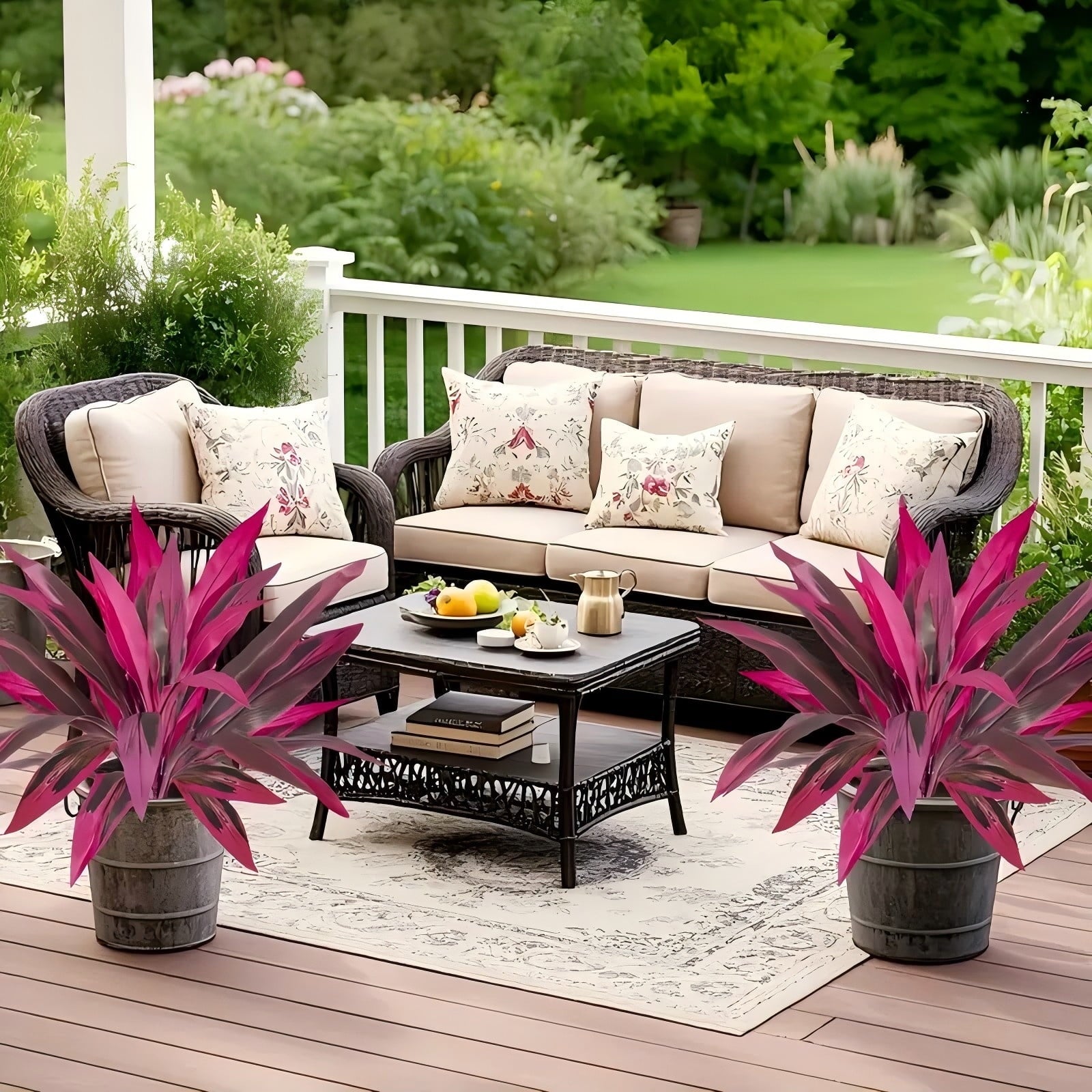 Boston Fern 2-Piece Set - Large Purple Artificial Plants for Courtyard Garden, Terrace, and Wedding Decorations, Versatile Use, No Flowerpot Included Decorative Fruit