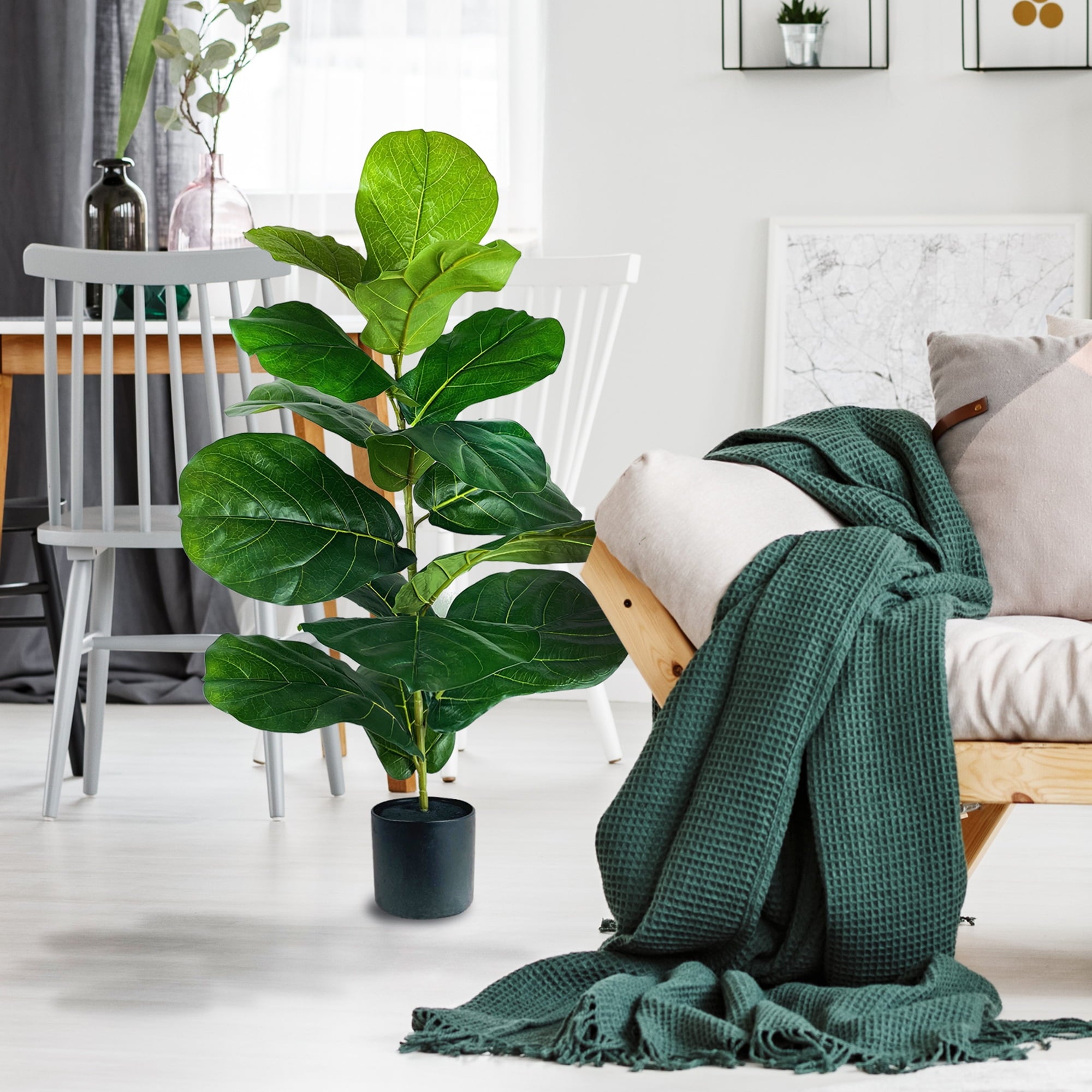 Mainstays Artificial Plant, Fiddle Leaf Fig Plant, 3.33 ft, Black Plastic Grower's Pot