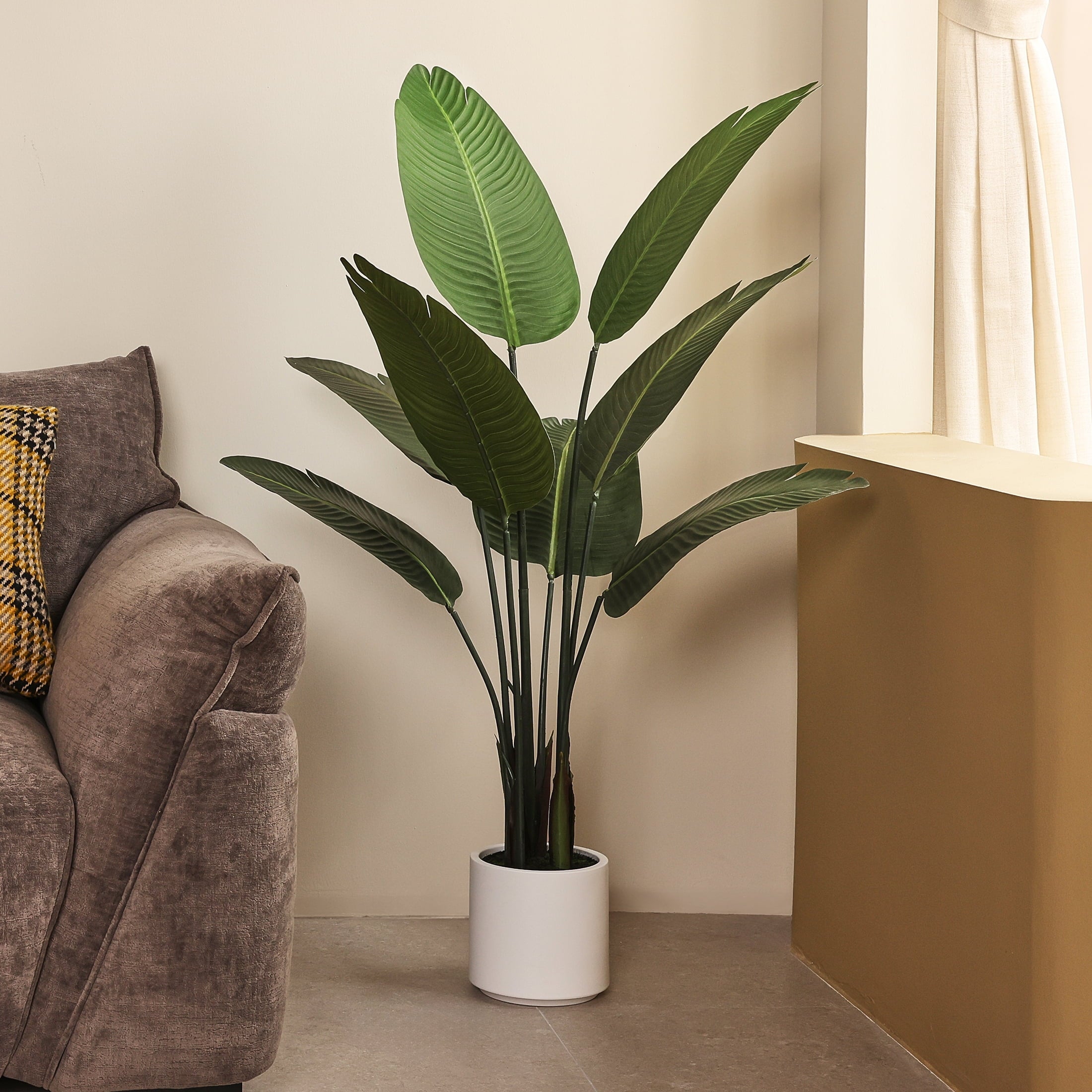 DR.Planzen 4.5ft Artificial Bird Of Paradise Plants with White Planter, Tall Faux Paradise Tree, Artificial Plants for Home Office Decor