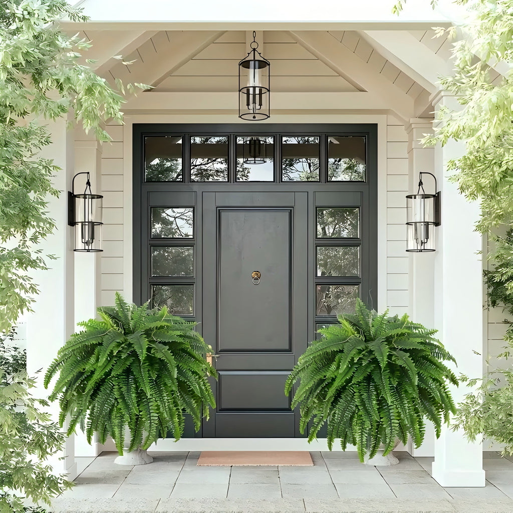 38 leaves 2 pieces lifelike artificial Boston fern plants, versatile faux potted plants for home, garden porch cabin decor, hanging display, indoor/out use, pot not included